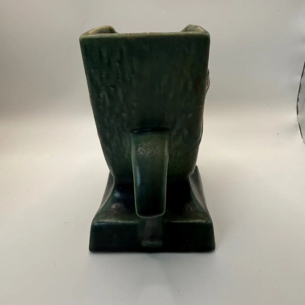 Roseville Pottery Clematis Green Cornucopia Vintage Mid Century Art Deco
